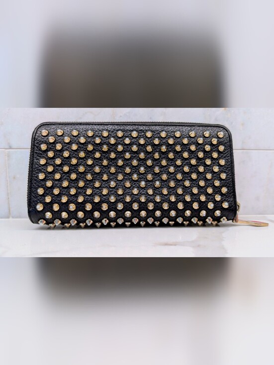 Christian Louboutin Handbags - Christian Louboutin Black Leather Studded Wallet with Silver Spikes